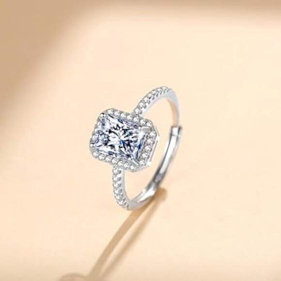 2 Ct Moissanite Women's Ring S925 Sterling Silver Pave Square Diamond - Picture 2 of 5